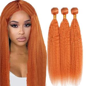 Ginger Orange Human Hair Bundles Yaki Wave 8 10 12 inch Kinky Straight Color 350 Ginger Orange Bundles Human Hair Extension Unprocessed Brazilian Virgin Hair for Black Women