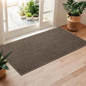 LEKEEPGO Door Mat 24"x47", Non Slip Door Mat Indoor Entrance, Rubber Backing Front Indoor Doormat Washable Absorbent Low-Profile Entryway Entry Resist Dirt Inside Door Mats, Brown