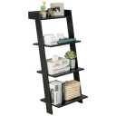 4-Tier Ladder Shelf Leaning Bookshelf withAnti-falling Baffle Wood Bookcase Black