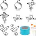 FOUSNOW 8 Pcs Crochet Ring, Adjustable Crochet Ring for Finger, Tension Rings Cat Yarn Guide Yarn Knitting Thimble, Faster Knitting Crocheting Accessories for Mother Grandma