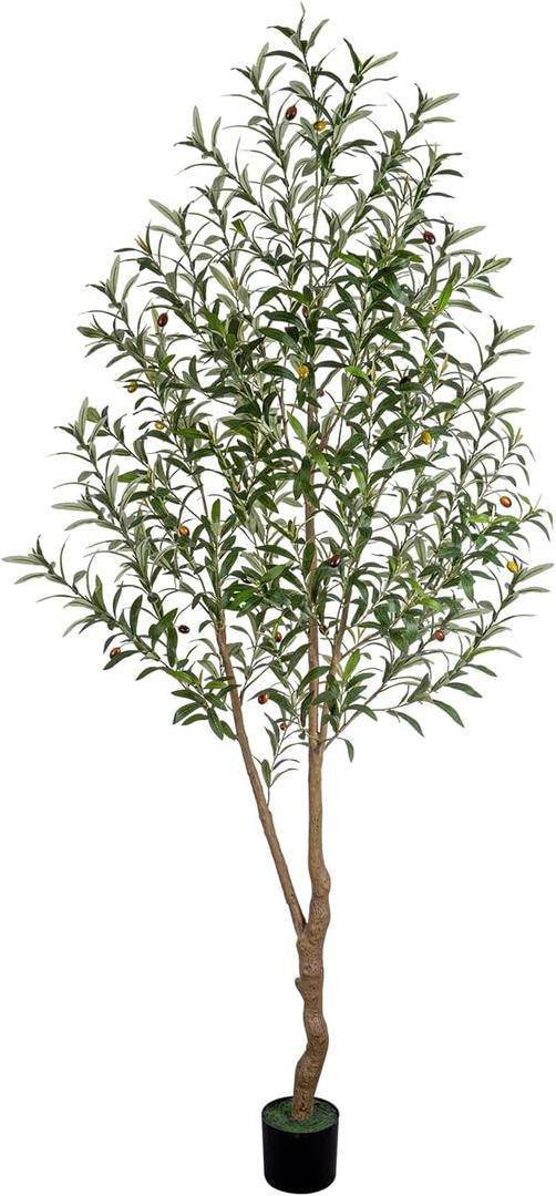 7FT Olive Tree Artificial Indoor, 84in Tall Faux Olive Tree with Pot, Fake Potted Tree with Fruits for Home Office Decor