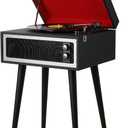 Record Player with Bluetooth, USB Playback and Recording, Built-in Stereo Speakers, and Chair-Height Legs, Black
