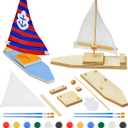 Jenaai 10 Pcs DIY Wooden Boat Kits Wooden Sailboat to Paint Decorate Unfinished Wood Blank Craft Model Boat Sailboat Activities for DIY Projects Handmade Gift Party