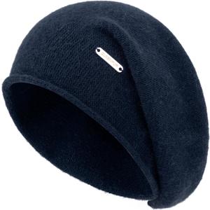 QUEENFUR Knit Slouchy Beanie Hats for Women Cashmere Ski Cap Knitted Wool Soft Warm Winter Hat (One Size, A18-navy Blue)