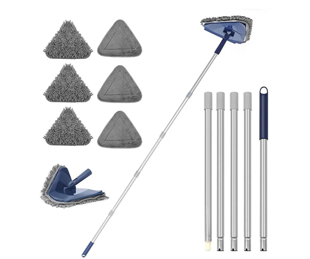 JEHONN Wall Cleaner Mop with Long Handle 82 Inches, 3-in-1 Ceiling Cleaning Tool Duster with 6 Replacement Microfiber Chenille Pads for Painted Walls, Window, Floor, Baseboard