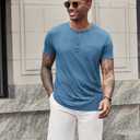 COOFANDY Men's Soft Henley Short Sleeve T Shirts Casual Basic Shirt with Pocket 3 Button Tees Summer Tops (Blue, XXL)