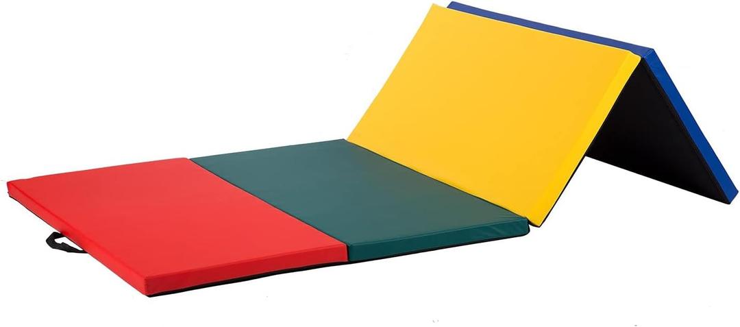 Exercise Mat 2'x6'/4'x8'/4'x10' Gymnastics Mat Folding Gymnastics Tumbling Mats 1.6"-2" Thick PU Leather Yoga Mat Portable With Carrying Handles for home Workout outdoor Yoga Pilates