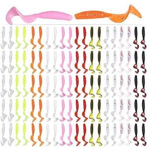 Lixada 100pcs 4cm Soft Artificial Fishing Lures Swimbait Tail Grub Lures Worm Moggot Grub Lures Baits (Mixed Colors)