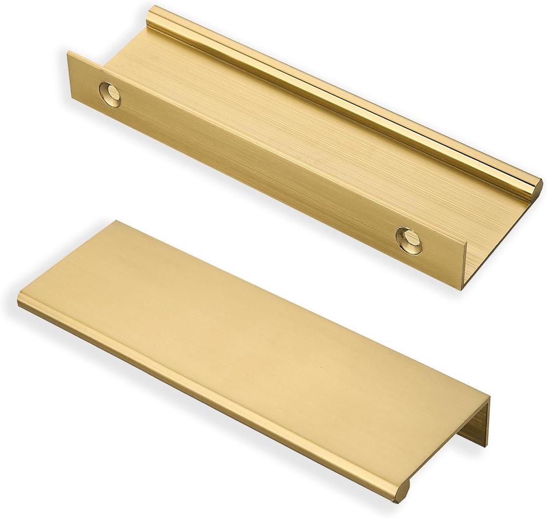 khtumeware 10 Pack Champagne Bronze Finger Pulls Edge Pulls 3in Cabinet Handles Drawer Finger Pulls Concealed Drawer pulls Kitchen Hardware (3"(76mm) Hole Center)