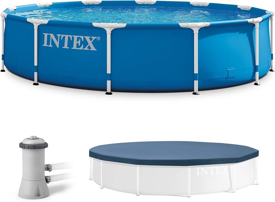 Intex Metal Frame 12ft x 30in Round Above Ground Swimming Pool Set w/Pump | 28211EP - 530 GPH Cartridge Filter Pump and Type A Filter Cartridge Included