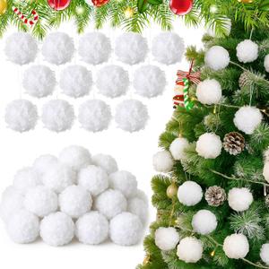 24 Pcs White Furry Christmas Ornaments for Tree Hanging Christmas Snowballs Ornaments Faux Fur Pom Pom Balls Decor 2.36'' White Balls Craft for Xmas Tree New Year DIY for Hats Scarves Glove