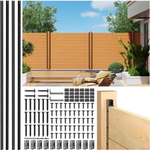 4pack 6FT (H: 68) Matel Backyard Privacy Fence Panels Post Black, Install Fence Panels Post for Wood Slats Outdoor