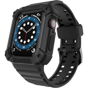 GELISHI Compatible with Apple Watch Band 45mm 44mm 42mm, Men Rugged Protective Case Bumper with Sport Band Military Shockproof Case for Watch Series 8 7 6 SE 5 4 3 2, Black