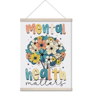 AgriFusion Tech Mental Health Matters Wall Art 12x16 Inches, Floral Inspirational Canvas Print, Therapy Office Decor & Self-Care Gift for Women