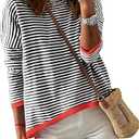 Dokotoo Women's Long Sleeve Sweaters Casual Crewneck Fashion Fall Striped Color Block Shirts High Low Pullover Sweater Tops, Large, Red and Black