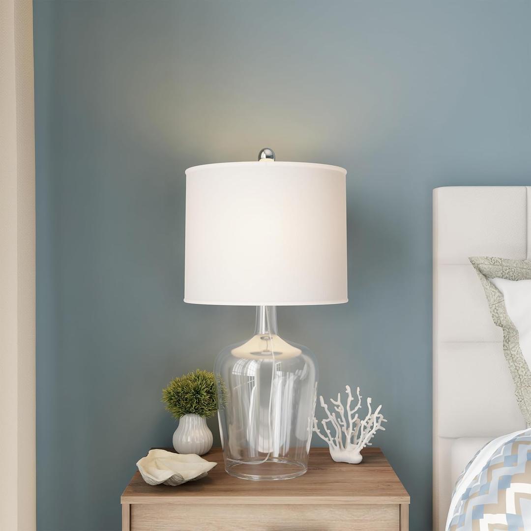 Lavish Home Glass Cloche Table Lamps – Set of 1 Modern Farmhouse Accent Lights with LED Bulbs – Home Décor for Bedroom, Living Room, or Office