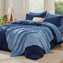 Bedsure Full Comforter Set Navy Blue, 8 Pieces Prewashed Full Size Bed in a Bag with Soft Fleece Bed Blanket, Down Alternative Bedding Set for All Seasons, Sheets, Pillowcases & Shams