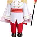 AWIBMK Boys Prince Charming Costume - Kids Medieval Royal King Outfit for Halloween Cosplay Dress Up, 7-8 Years