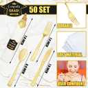 Meanplan 50 Sets 2026 Graduation Party Supplies Tableware Set Gold Pre Rolled Silverware for 50 Guests Class of 2026 Disposable Dinnerware for College High School Congrats Graduation Party Favors