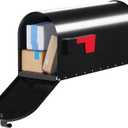 Post Mount Mailbox with Durable Aluminium Flag - Medium Capacity, Black, Galvanized Steel - 6.92 in. W x 8.87in. H x 20.05 in. L - Heavy Duty Metal Mailbox Powder-Coated