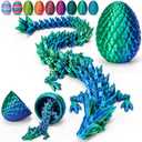 TBOLINE 12" 3D Printed Dragon Egg, Prefilled Easter Eggs Basket Stuffers, Cool Articulated Easter Dragon Gifts Toys, 3D Printer Animals Fidget Dinosaur Toys for Boys Kids Teen 5-7 4-6 8-12 (Laser Green)