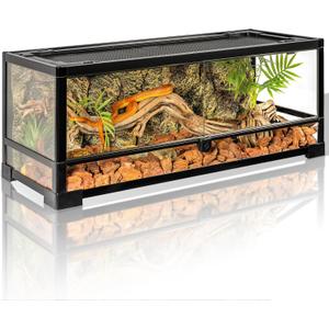 Tempered Glass Reptile Tank, 30x12x12 Inch Front Opening Terrarium with Top Screen Ventilation & Water-Holding Bottom, 20 Gallon Reptile Enclosure for Snake, Leopard Gecko, Bearded Dragon