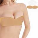 EMOET Seamless Strapless Adhesive Bra, Invisible Sticky Backless Bandeau Bra, Silicone Push up Bralette with 20 PCS Double Sided Tape, Pack 2