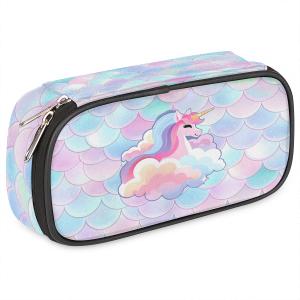 JXDXHCW Large Pencil Case Waterproof Leather Stationery Pen Bag Rainbow Mermaid Cute Pencil Pouch for Women Girls