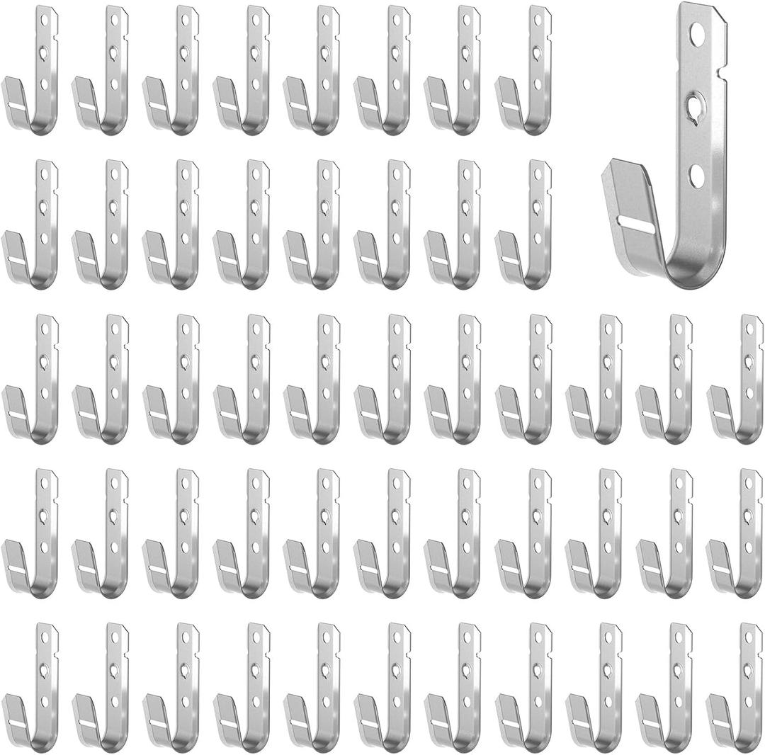 SHENLIU 50 Pack Cable Support J Hook, Heavy Duty Metal Cable Hooks for Hanging Wall Mount Galvanized j Hooks for Wire Management