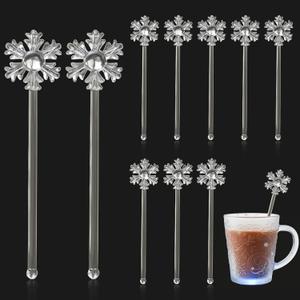 Chengu 12 Pcs Winter Swizzle Sticks 7 Inch 3D Snowflake Glass Drink Stirrers Reusable Beverage Winter Stir Sticks for Home Party Decor Hot Cocoa Chocolate Bar Supplies(White)