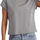 EasyGala Womens Cap Sleeve Crop Tops Cotton T Shirts Crewneck Loose Fit Short Sleeves Tee Summer Fashion Clothes 2026 (Gray, XL)