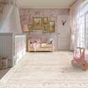 BILEEHOME Pink Washable 9x12 Area Rugs for Living Room Big Girls Bedroom Blush Pink Low Pile Soft Non Slip Neutral Boho Floral Extra Large Area Rug for Nursery Playroom Dining Room