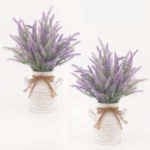 FJAKA 2Pcs Artificial Lavender Flowers in Pots with Vase, Fake Faux Lavender Flowers Decor, for Farmhouse Table Centerpiece Windowsill Country Indoor Mantle Decor