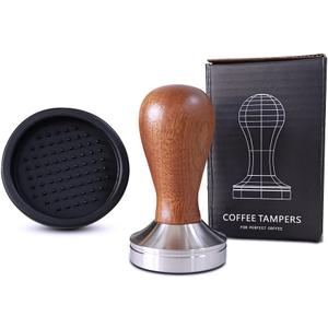 58mm Coffee Tamper Espresso Hand Tamper 304 Stainless Steel Espresso Wooden Handle Coffee Tamper with Mat (58mm)