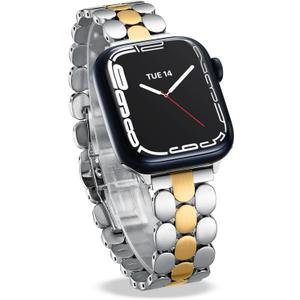 Designer Band for Apple Watch 40mm 41mm 42mm 38mm 44mm 45mm 46mm 49mm for Women, Stainless Steel Dressy Bands Compatible with Apple Watch Series 11,10,Se,9,8,7,6,5,4,3,2,1 for iWatch (Silver and Gold - Shiny&Brushed)