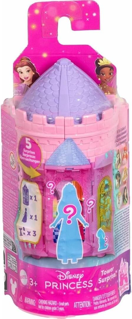 Mattel Disney Princess or Villains Tower Surprise Small Doll & Stacking Playset with 3-4 Accessories, Inspired by Movies, 3.5 Inches