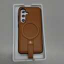 for Samsung Galaxy S25 and S24 Leather Case with Stand, Anti-Slip Grip Ring, Fits for MagSafe (Brown, S25/S24-6.2inch)
