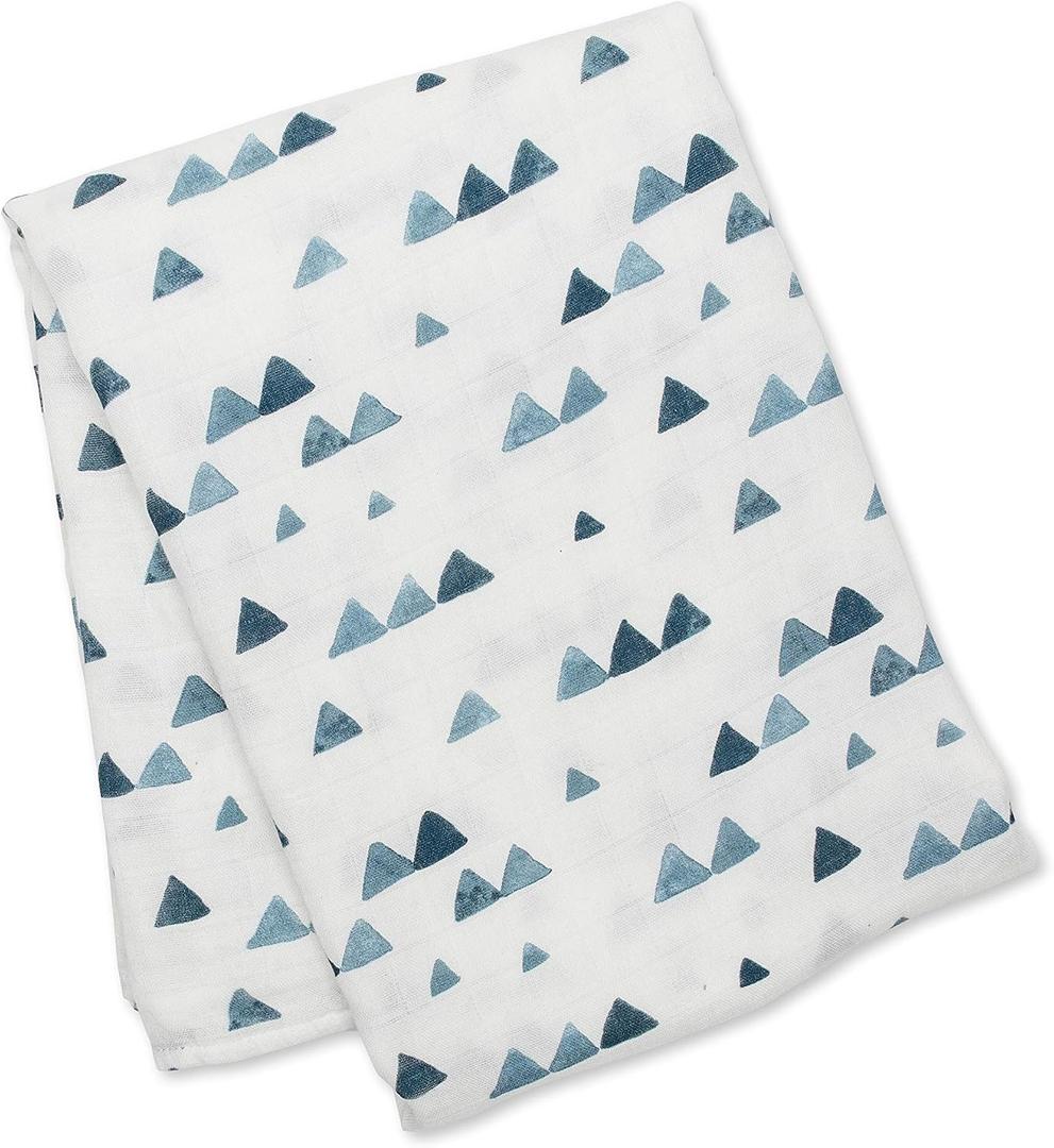 lulujo Baby Muslin Silky Soft Swaddling Blanket, Navy Triangles, 47 x 47-Inches
