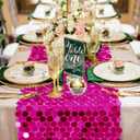 Pufogu 12 x 108 Inch Sequin Table Runner,Fuchsia Glitter Premium Big Sequin Table Runner, Rectangle Table Runners for Halloween, Christmas, Wedding Party, Birthday Party, Banquet Decor (1 Pack).