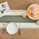 ZeeMart Macrame Style Bicolor Stitching Table Runner, 14 x 72 Inch Green/Ivory, Boho Sage Green Table Runners 72 Inches Long, Farmhouse Woven Home Decor