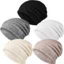 SATINIOR 5 Pieces Women's Slouchy Beanie Chemo Hat Stretch Cancer Head Wraps Sleep Head Scarf for Cancer Patient (Exquisite Color)