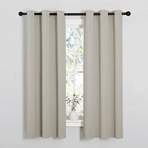 NICETOWN Kitchen Curtains, Short Curtains for Bedroom Windows, Thermal Insulated Room Darkening Curtain Panels for Girls Room, Cafe (Natural, 34" W by 63" L, 1 Pair)
