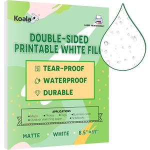 Koala Waterproof Paper for Laser Printer, Tearproof Printer Paper, Matte Double Sided Printable White Film 8.5x11 In 60 Sheets For Printing Backpacking Maps