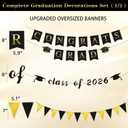 Graduation Decorations 2026, Black Gold Party Decor with Congrats Grad, Class of 2026 Banner Balloons Foil Curtains Backdrop Paper Fans for University College Senior High School Prom Graduate