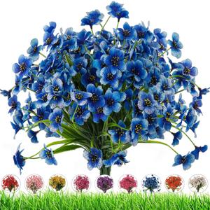 Artificial Outdoor Flowers,8 Bundles Fake Flowers UV Resistant Faux Outdoor Plastic Flower Plants for Outside Indoor Dcor(Blue)