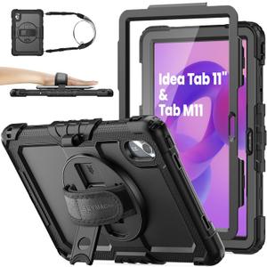 SEYMAC stock Tablet Case for Lenovo Idea Tab 11'' / M11 (TB336FU/TB330FU) 11 inch Drop-Proof Protection Cover with 360° Rotate Stand & Strap [Pen Holder] & Screen Protector 2025/2024, Black