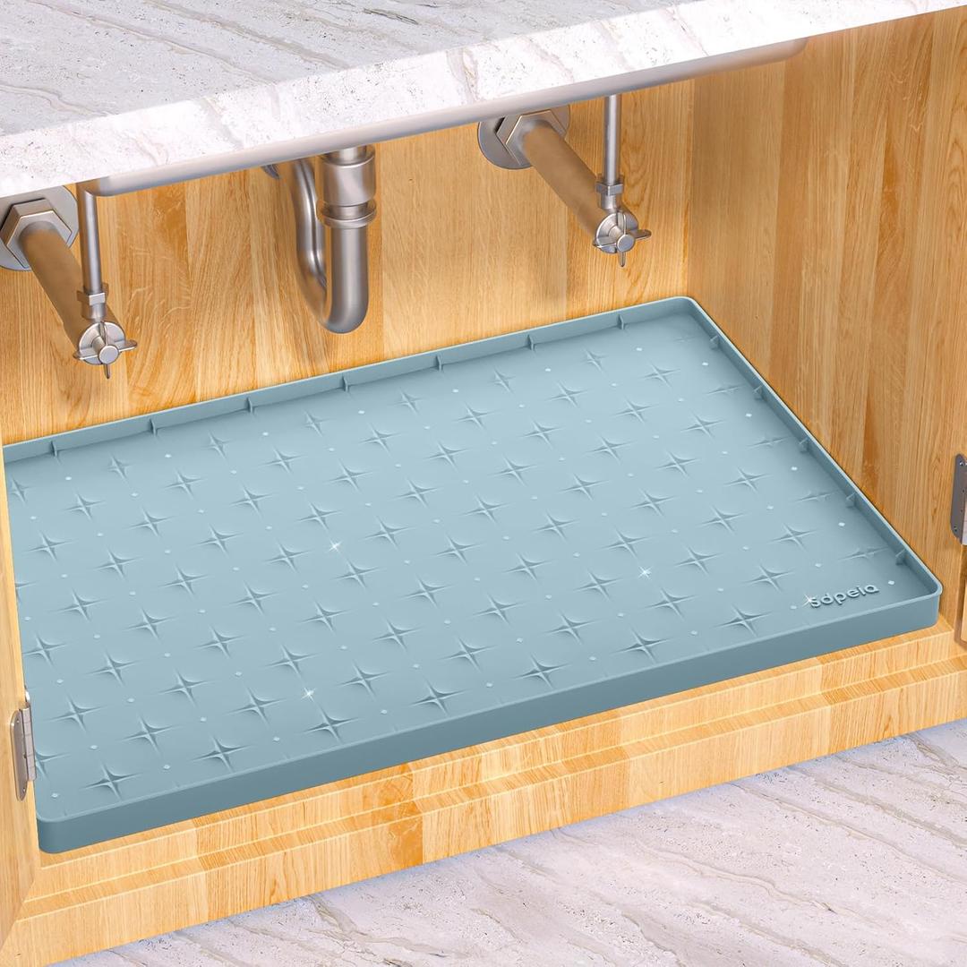 Sdpeia Under Sink Mat 22"19" Waterproof Silicone Cabinet Liner & Sink Protector for Kitchen & Bathroom, Multi-Purpose Organizers Tray for Pets, Laundry, Cat Litter Mat (Cyan Blue)