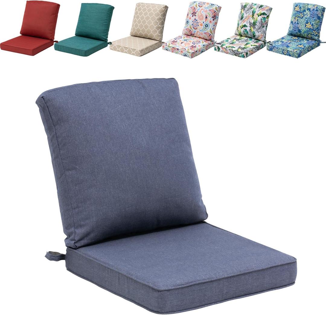 Outdoor Chair Cushions Water Resistant Patio Furniture Cushions 2-Year Fade Resistant Deep Seat Cushions, Replacement Cushions for Outdoor Furniture (22 x 22 Inch, Denim Blue)