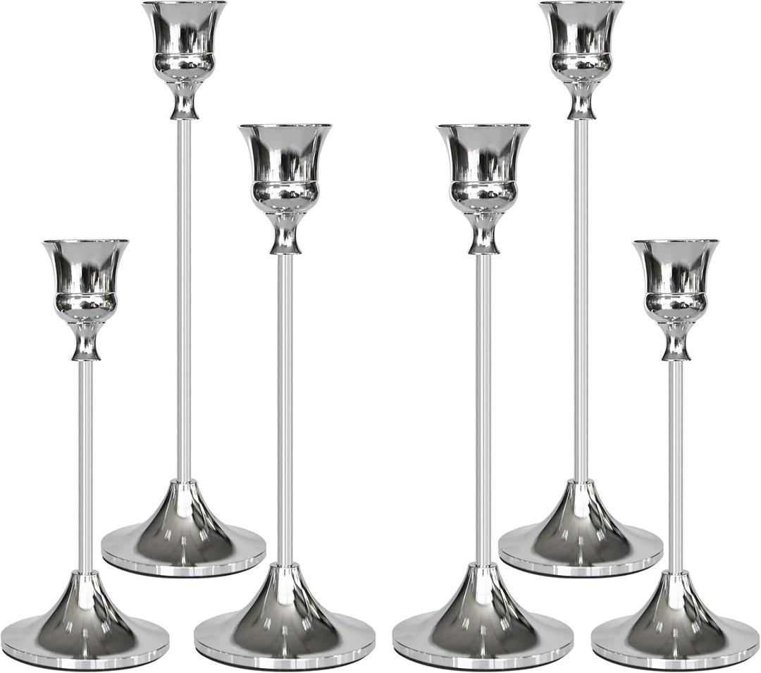 Showin Candlestick Holders Silver, 6 Packs Taper Candle Holder for Candlesticks, Candle Sticks Holder Decor for Home Decor