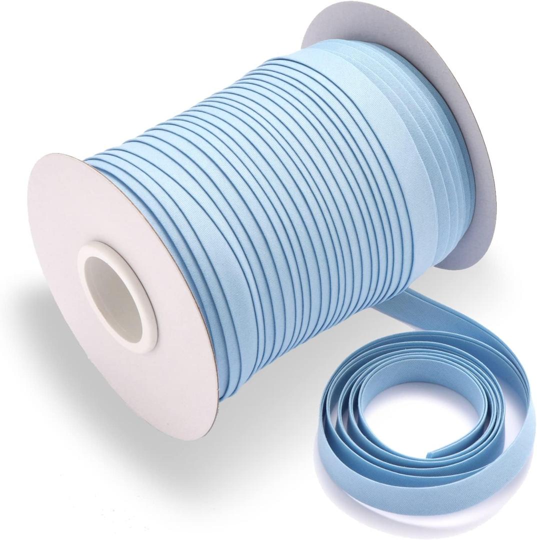 Tewadoo Bias Tape Double Fold 1/2 Inch - Light Blue 55 Yards Polyester Binding Tape for Sewing, Quilt Binding, Hemming, Seaming and Fabric Piping